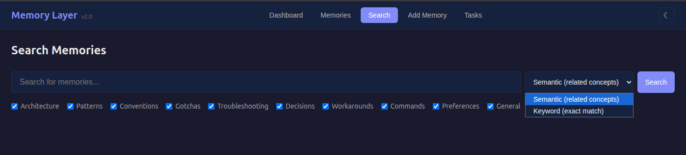 Search with Semantic and Keyword Modes
